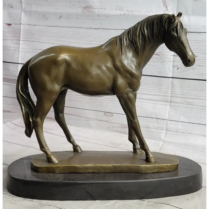 Arabian Horse Mare Bronze Figure Sculpture Statue Equestrian Decor on Marble Base
