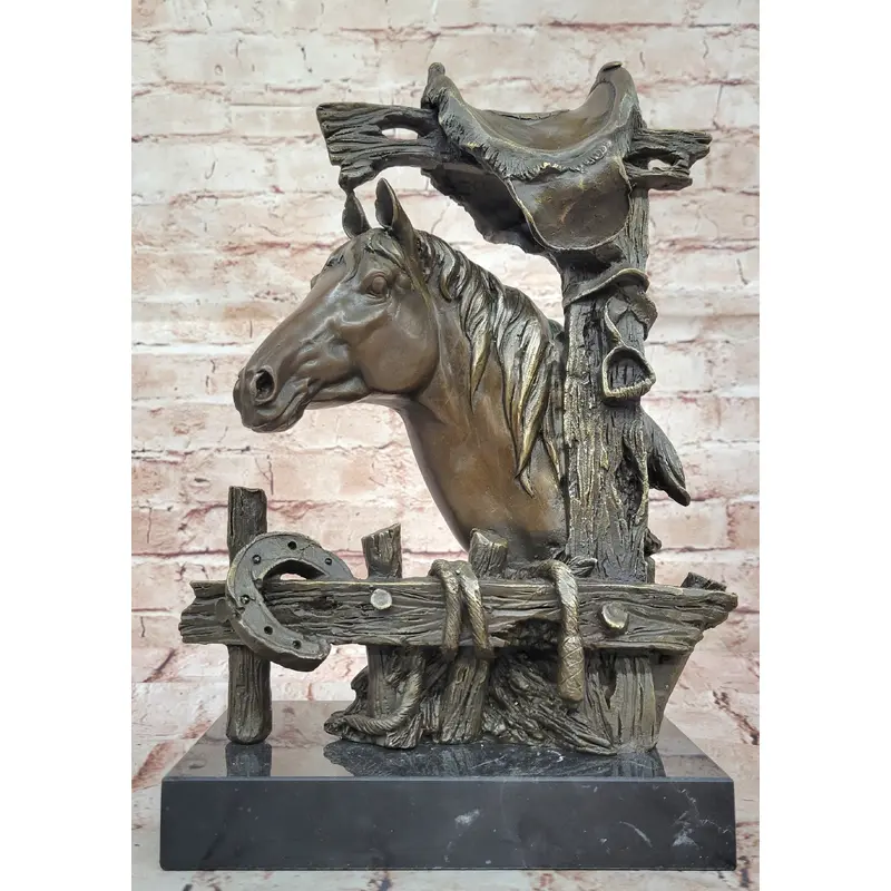 Lost Wax Bronze Casting Bust of Horse in Stables by Milo on Marble Base