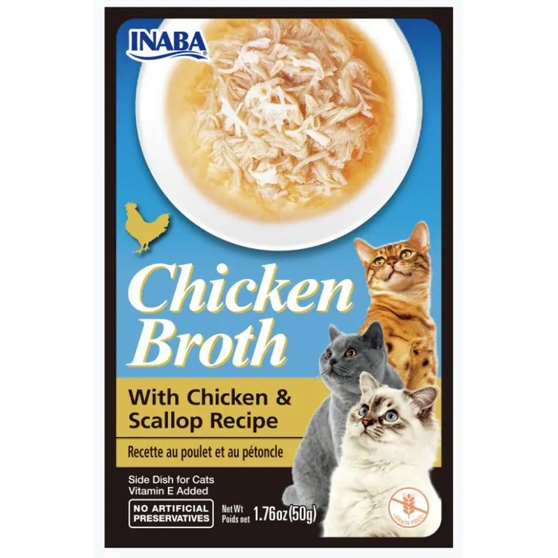 Inaba 1.76oz Chicken Broth with Chicken & Scallop Recipe Side Dish for Cats