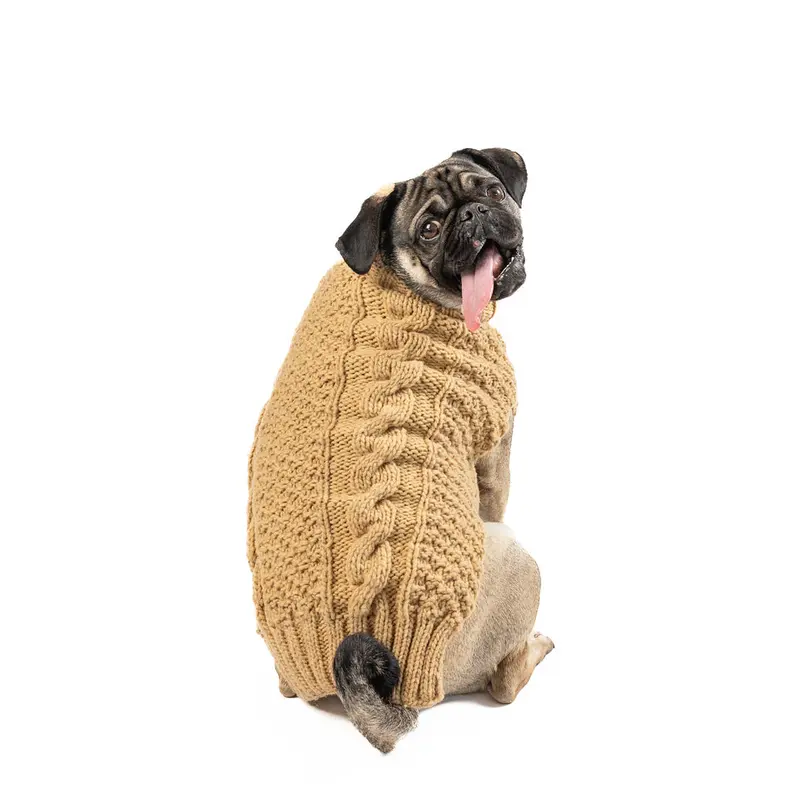 Camel Alpaca Cable Knit Dog Sweater