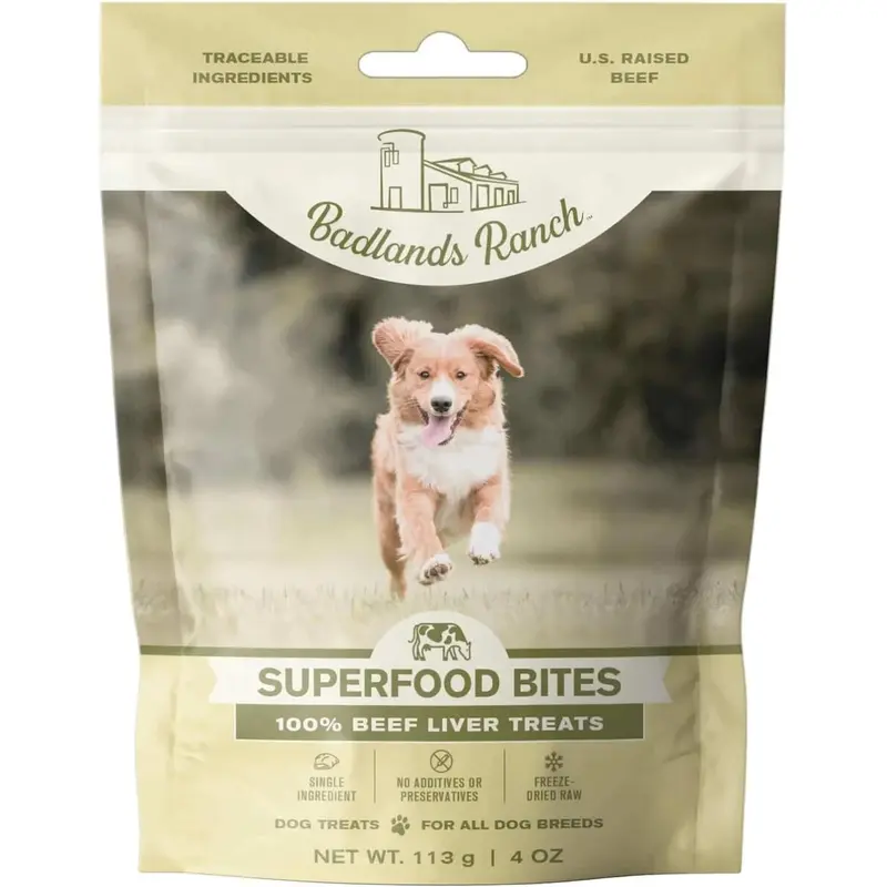 Badlands Ranch Air Dried Superfood Bites Beef Liver Dog Treats 4 oz