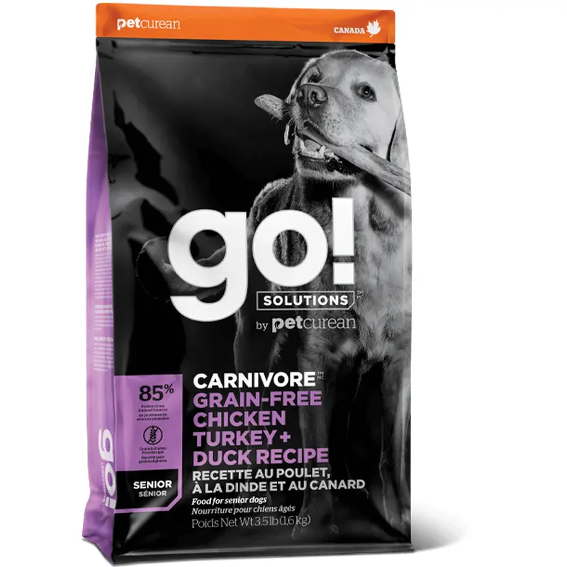 Petcurean GO! Solutions Carnivore Grain Free Chicken, Turkey, & Duck Recipe Senior Dry Dog Food