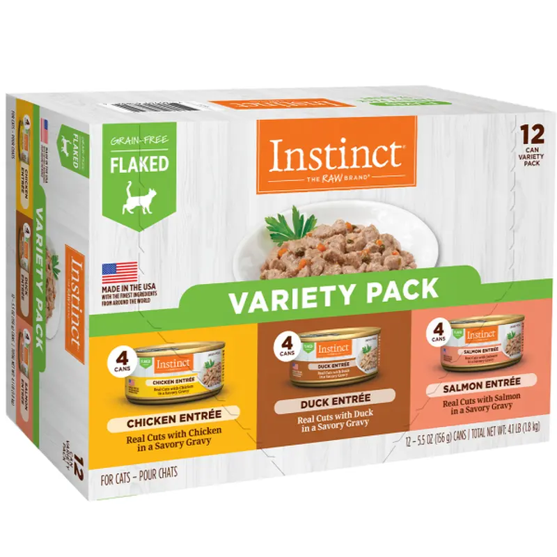 Nature's Variety Instinct Flaked Grain Free Cat Food 12 oz Cans Variety 12-Pack