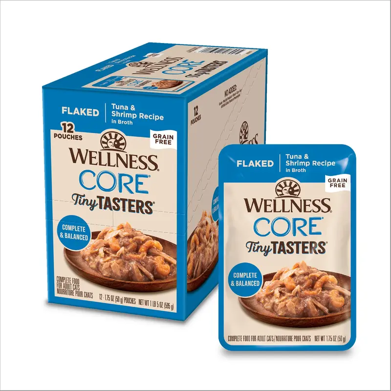 Wellness CORE Tiny Tasters Wet Cat Food Flaked Tuna & Shrimp in Sauce 1.75oz Pouch