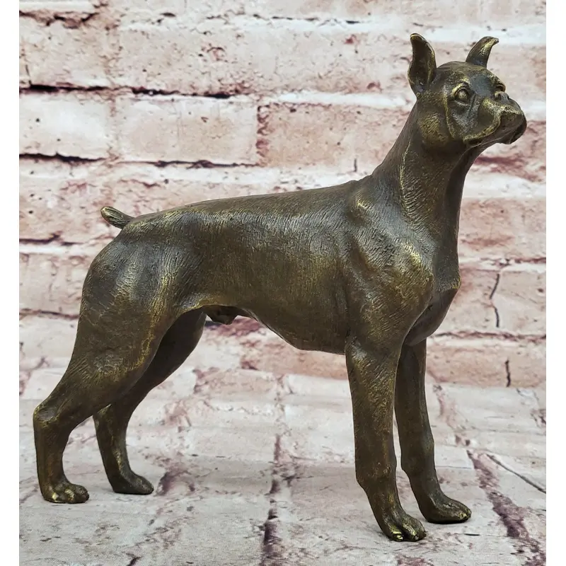 Boxer Dog Bronze Metal Statue Sculpture Collectible Decor Signed Art 8" x 9"
