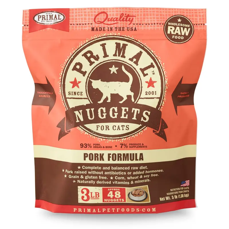 Primal Cat Raw Pork Nuggets 3lbs.