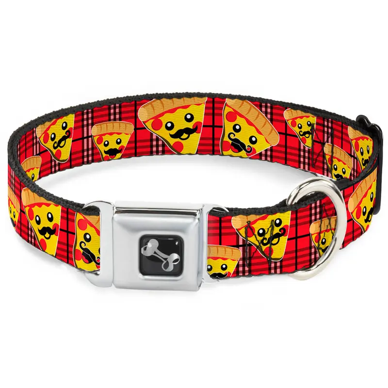 Dog Bone Seatbelt Buckle Collar - Pizza Man Plaid Red