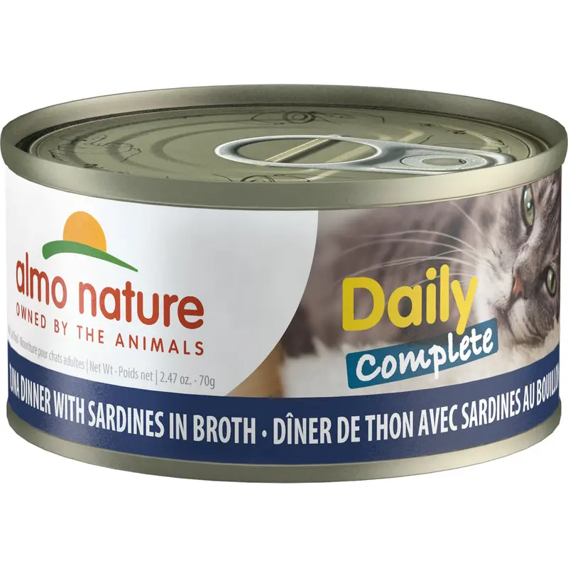 Almo Nature HQS Daily Complete Tuna Dinner With Sardines In Broth Canned Cat Food: 2.47- Oz, Case of 24