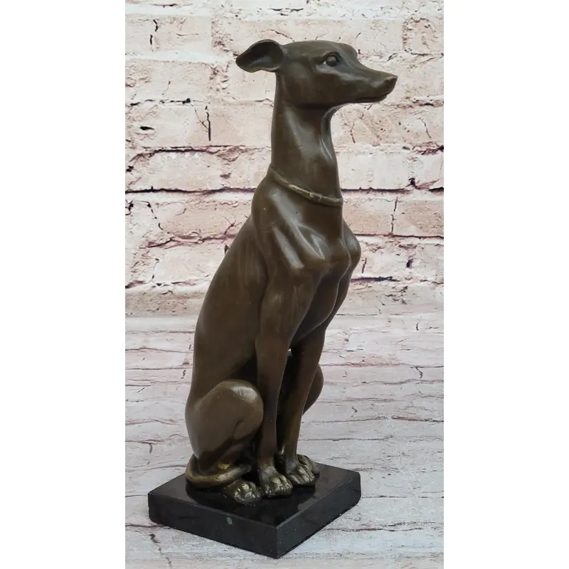 Greyhound Whippet Slender Dog Bronze Metal Modern Art Sculpture Statue Figure Marble Base