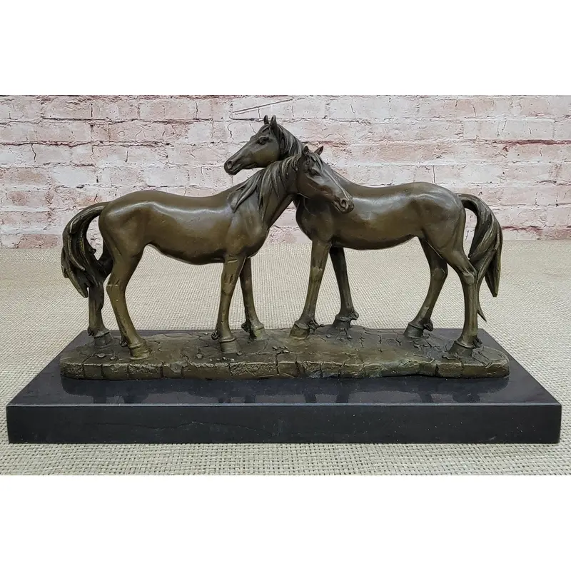Necking Horses Bronze Sculpture Statue Equestrian Barn Stables Farmhouse Decor