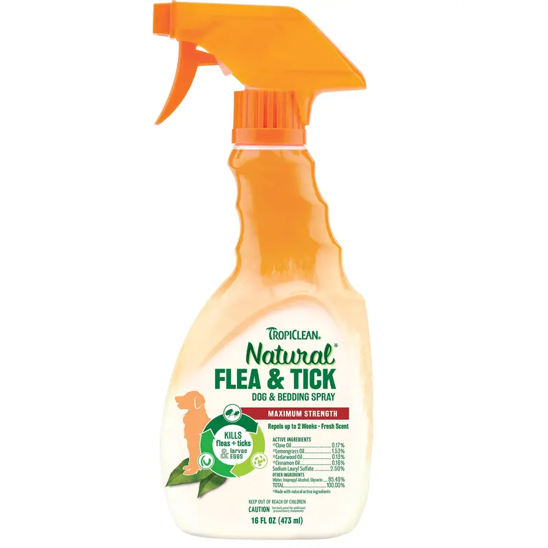 TropiClean Natural* Flea & Tick Dog & Bedding Spray, 16oz