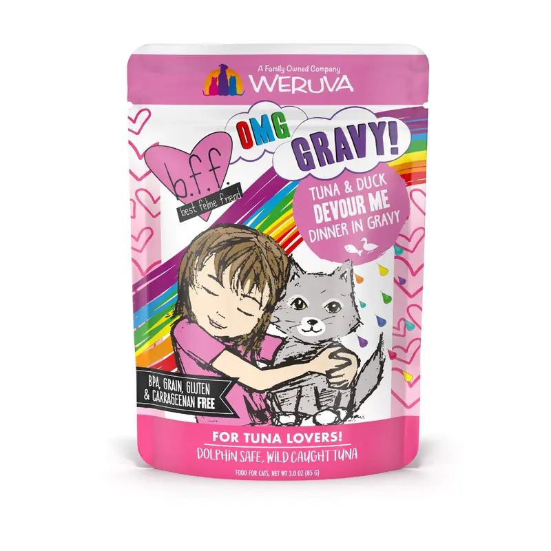 Weruva B.F.F. Oh My Gravy 2.8oz Pouch Cat food  Tuna and Duck Devour Me