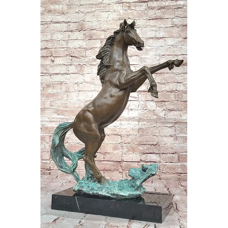 Rearing Horse on Hind Legs Bronze Statue Sculpture w/ Blue Green Patina Original Art