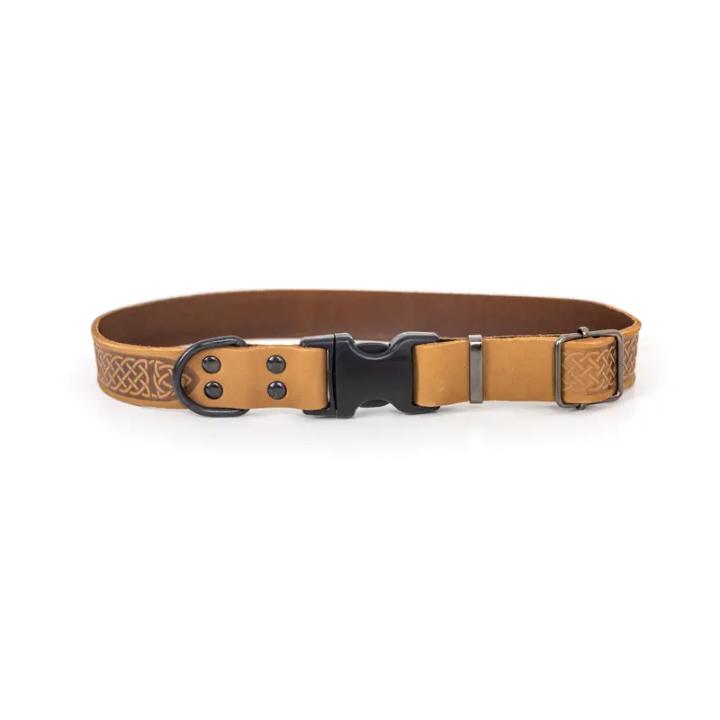 Celtic Sport Khaki Leather Dog Collar