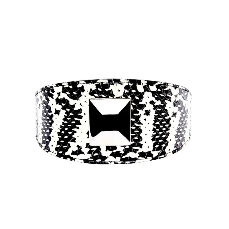 Black & White Snake Wide Style 3Collar With Large Silver Rivet