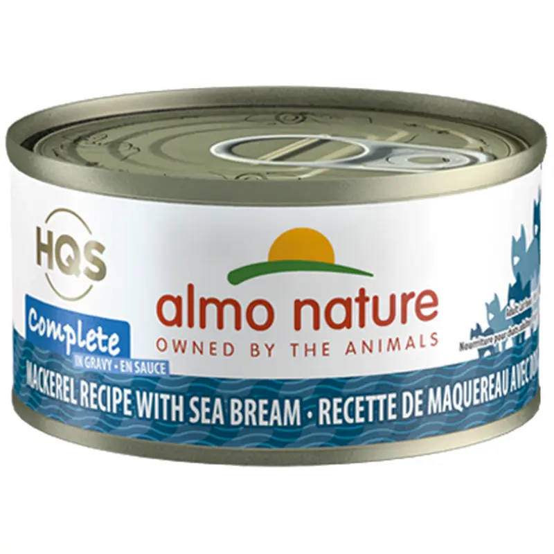 Almo Nature HQS Complete Mackerel Recipe With Sea Bream In Gravy Canned Cat Food: 2.47- Oz Cans, Case of 24