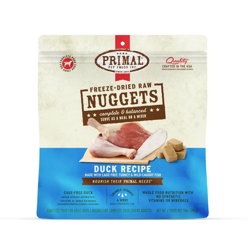 Primal Freeze Dried Raw Nuggets Dog Food - Duck - 14oz Pouch