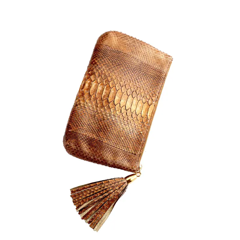 Bronze Python Clutch