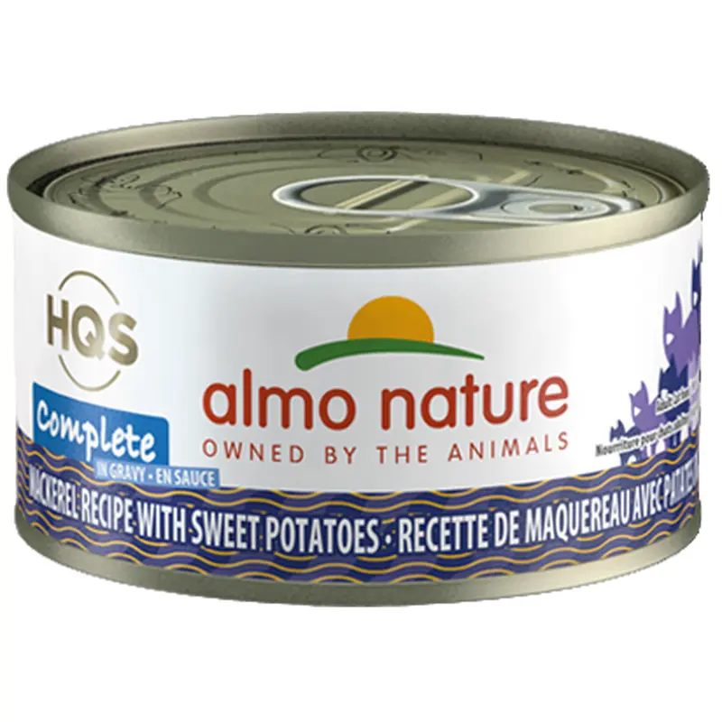Almo Nature HQS Complete Mackerel Recipe With Sweet Potato In Gravy Canned Cat Food: 2.47- Oz Cans, Case of 24