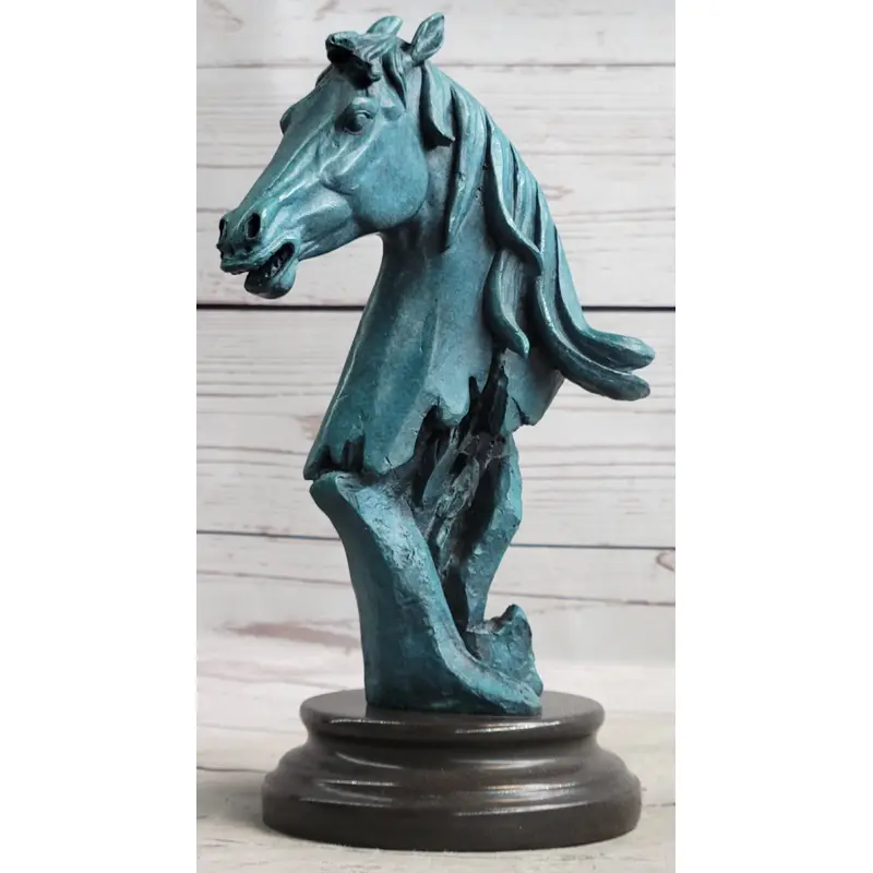 Abstract Horse Head Bust Bronze Sculpture Statue Blue Green Patina Original Art