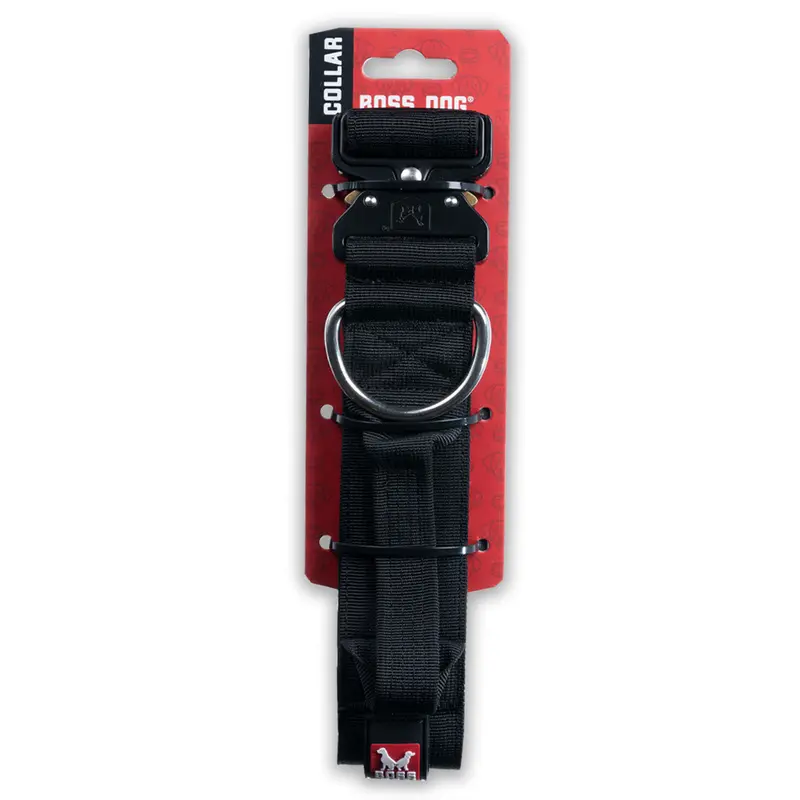 Boss Dog Tactical Collar 1.5" Wide 15"-18" Medium Solid Black