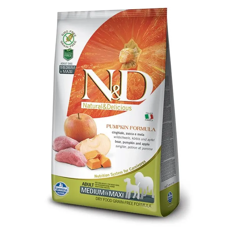 Farmina N&D Pumpkin Grain Free Dry Dog Food - Boar & Apple, Medium/Maxi Kibble - 26.4lb Bag