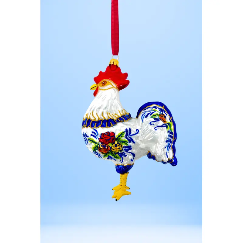 Folk Rooster Polish Glass Ornament