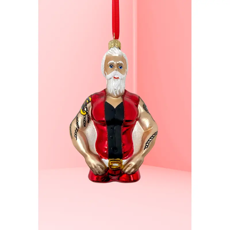 Full Throttle Santa Glass Christmas Ornament