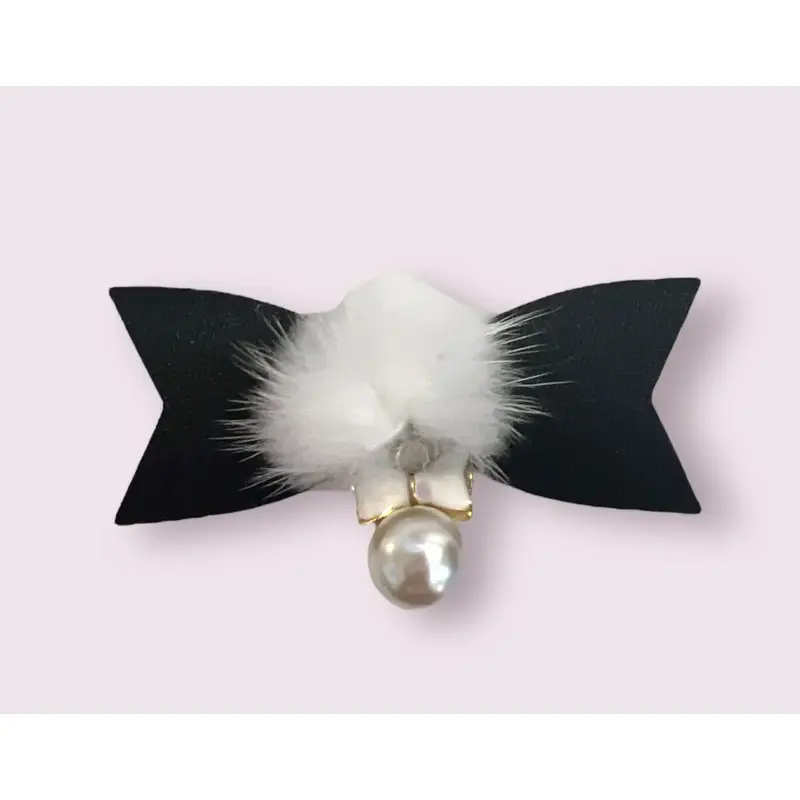 Vegan Leather Minky Pom and Pearl Bow