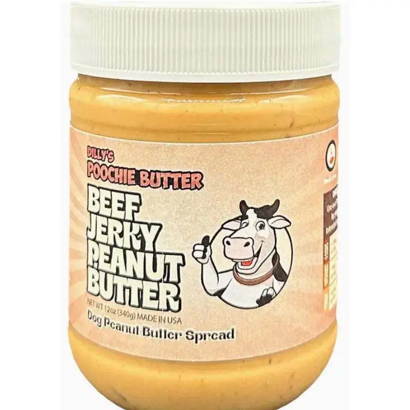 Poochie Butter 12oz Chunky Beef Jerky Dog Peanut Butter Jar