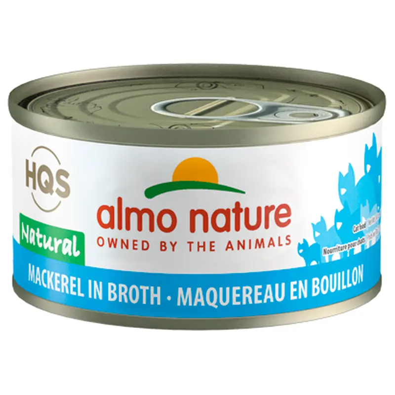 Almo Nature HQS Natural Mackerel In Broth Canned Cat Food: 2.47- Oz Cans, Case of 24