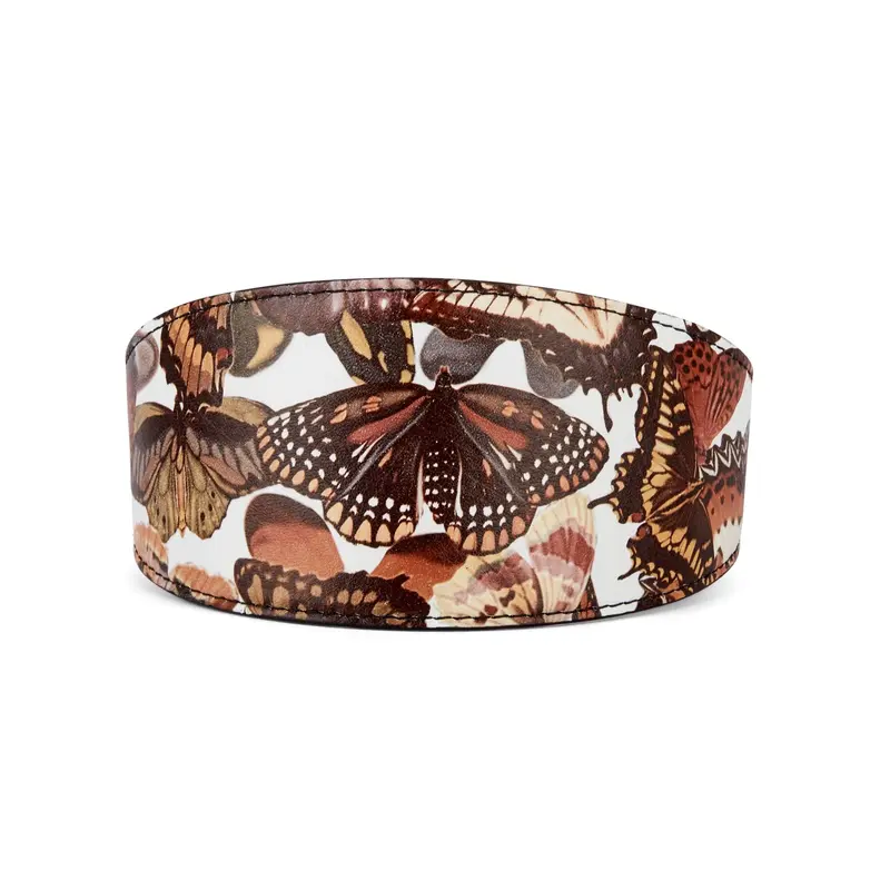 Butterfly Print Italian Leather 3 Wide Style Collar
