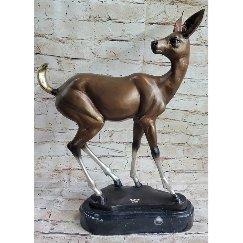 Deer Doe Bronze Sculpture Statue Limited Edition Numbered Signed Art Decor
