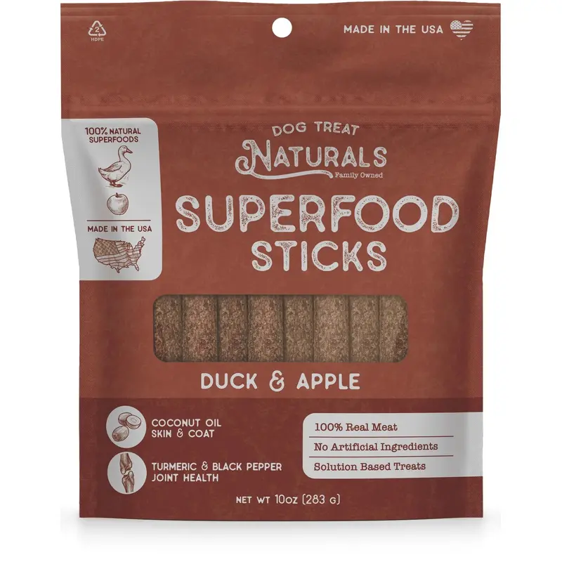Dog Treat Naturals Superfood Sticks, Duck & Apple Dog Treats (10oz)