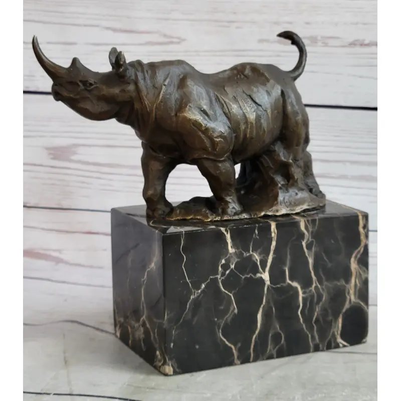 Rhinoceros Rhino Bronze Metal Sculpture Statue Bookend Figure Marble Base