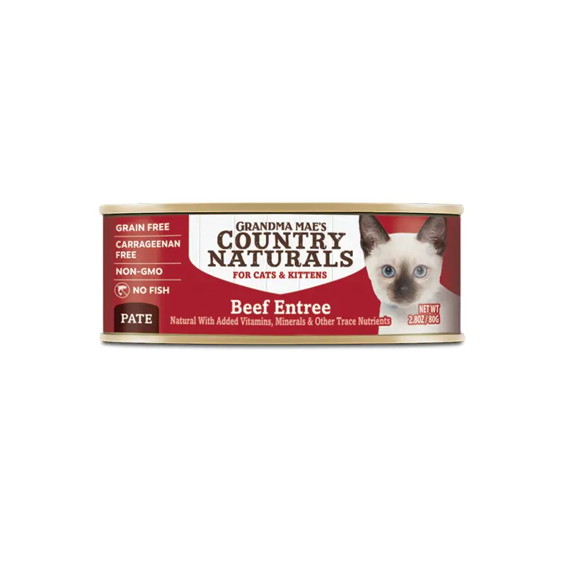 Grandma Mae's Country Naturals Grain Free Beef Entree Pate Canned Cat & Kitten Food, 2.8oz