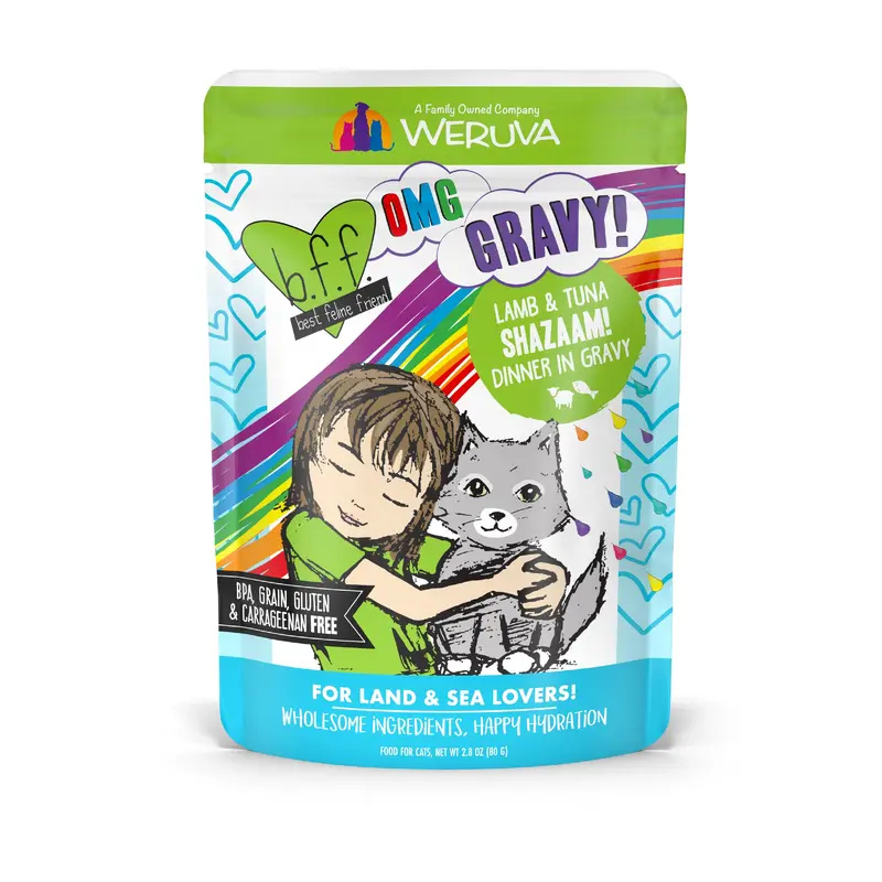 Weruva B.F.F. Oh My Gravy 2.8oz Pouch Cat food Shazaam Lamb & Tuna