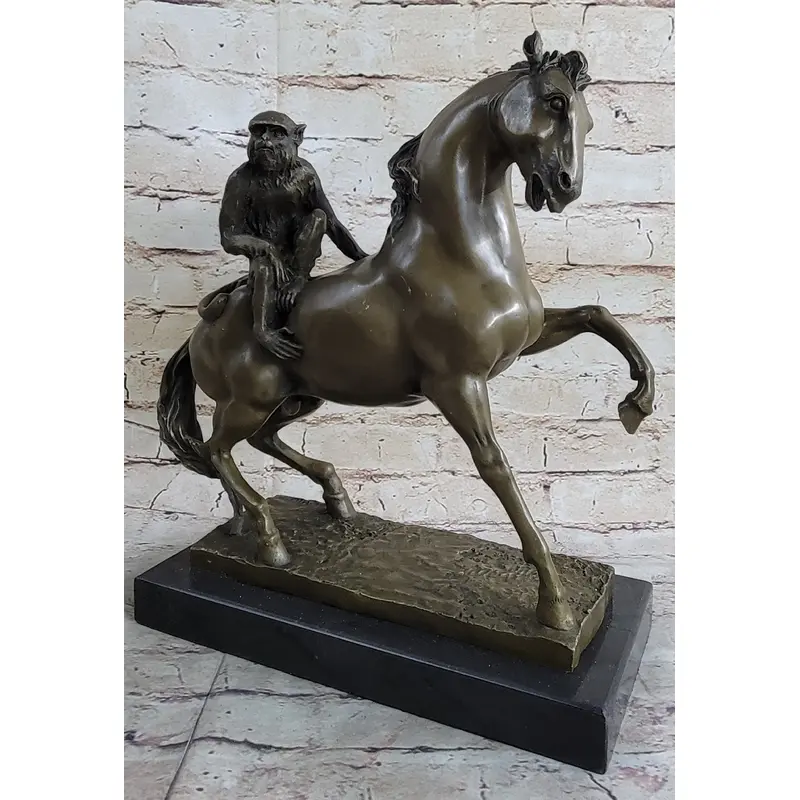 Horseback Monkey on My Back Riding Horse Bronze Statue Sculpture Figure by Milo 13" x 13"