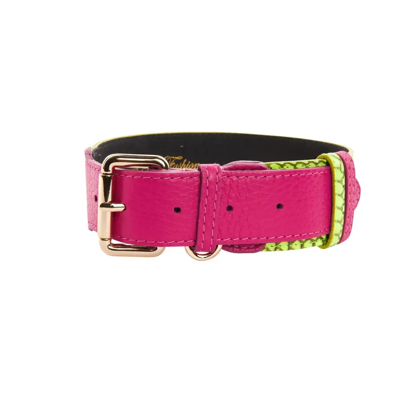 Neon Green Snake With Fuchsia Pink Italian Leather With Gold Classic Hardware