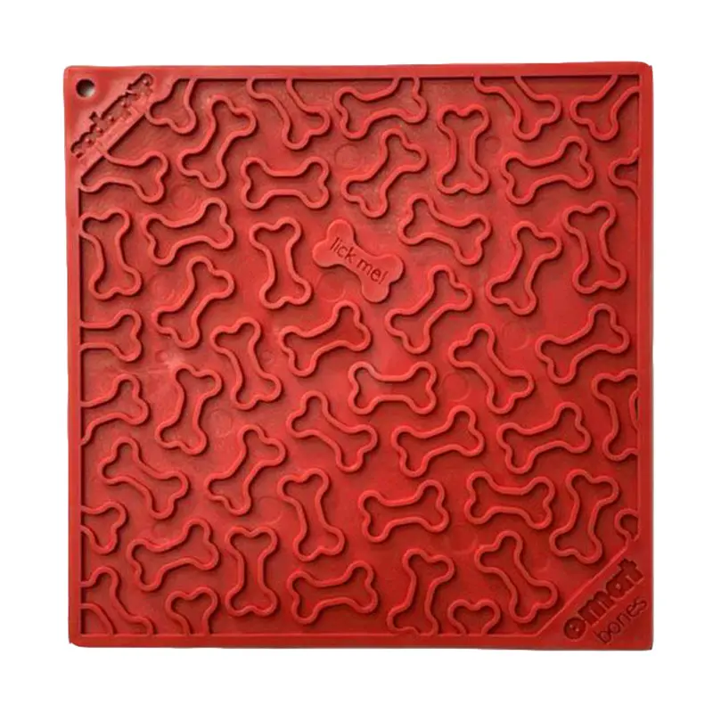 SodaPup Bones Design Emat Enrichment Red Lick Mat Dog Toy Large