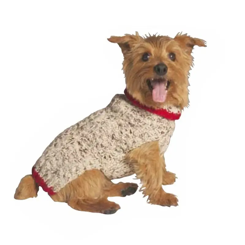 Oatmeal w/Red Trim Cable Knit Sweater
