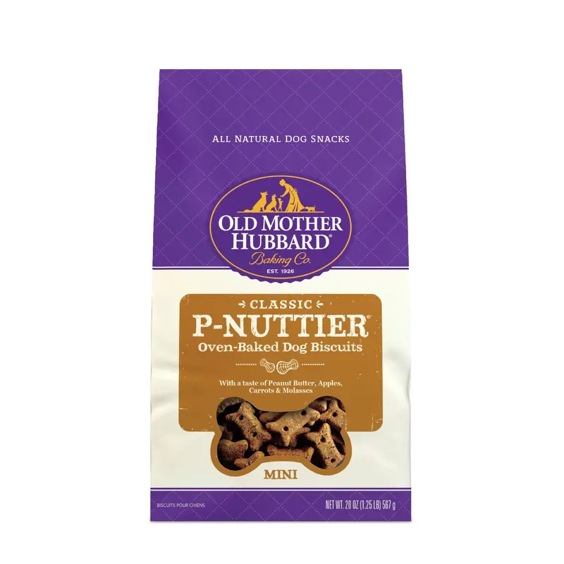 Old Mother Hubbard by Wellness Classic Crunchy P-Nuttier Biscuits Mini Oven Baked Carrot, Apple and Peanut Butter Flavor Dog Treats - 20oz
