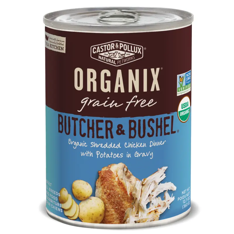 Castor and Pollux Organix Butcher and Bushel Organic Shredded Chicken with Dinner with Potato Canned Dog Food