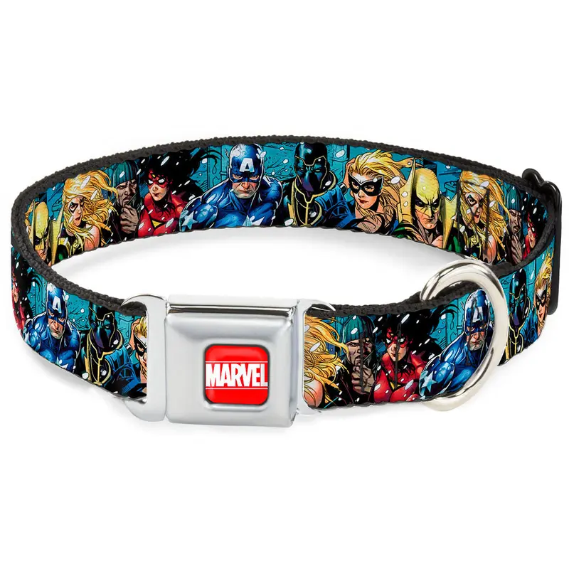 MARVEL UNIVERSE MARVEL Full Color Red White Seatbelt Buckle Collar - New Avengers Group Snow Storm Pose