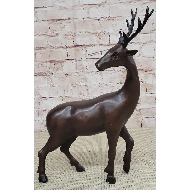 Reindeer Stag Deer Elk Caribou Bronze Metal Figurine Statue Sculpture 13.5" x 12"