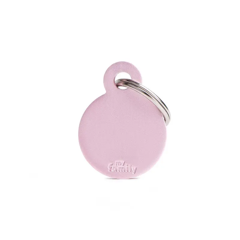 My Family ID Basic Small Aluminum Pink Circle ID Tag