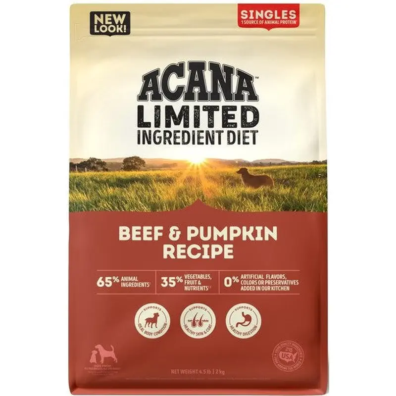 Acana LID Singles Dry Dog Food - Beef & Pumpkin - 4.5lb Bag
