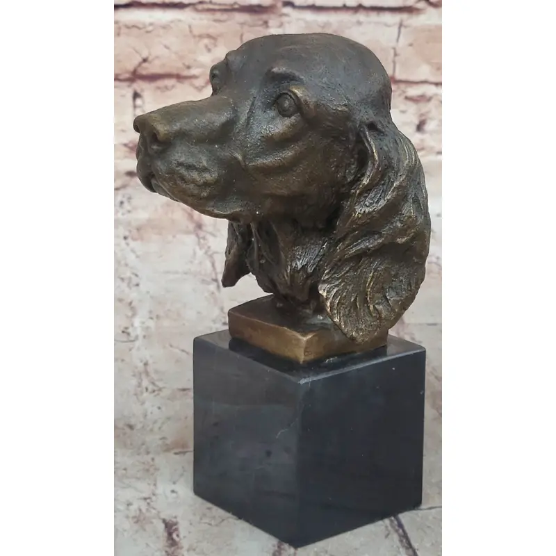 Bronze Sculpture Bust Cocker Spaniel Dog Pet Animal Marble Base Figure Figurine