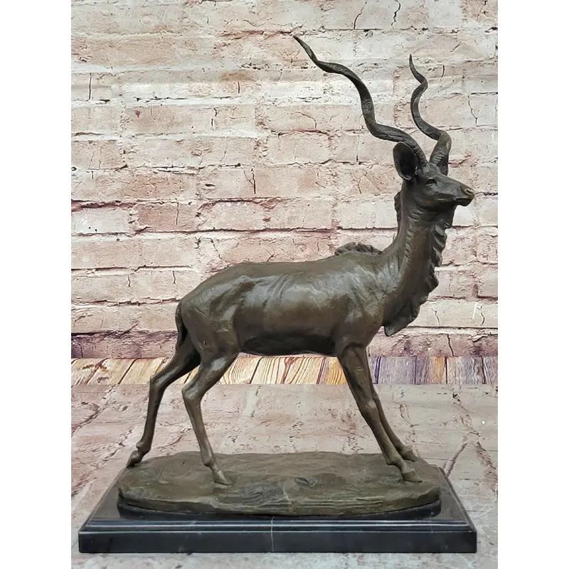 Kudu Antelope Gazelle African Deer Bronze Sculpture Statue Figure on Marble base