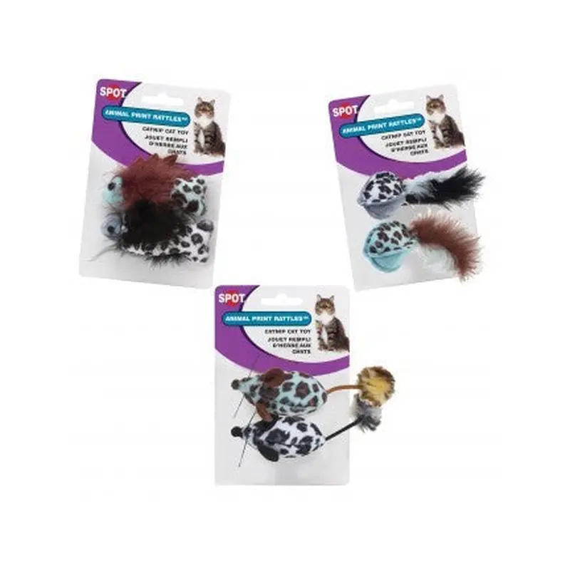 Spot Ethical Pet Cat Toy Animal Print Rattle With Catnip 2Pk Assorted